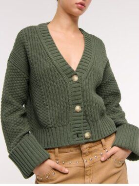 Abercrombie & Fitch The Cameron Seed Stitch Cardigan Green XXL